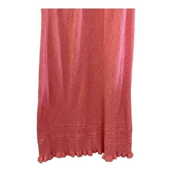 Fernanda Lago Coral Long Sleeve Open Knit Maxi Dress Lace Size S Romantic - Picture 7 of 12